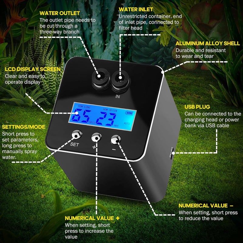 MYGIIKAKA Reptile Smart Mister, Reptile Humidifiers Misting System Automatic with Timer, Terrariums Humidifier with 360°Adjustable Misting Nozzles, Spray Kit for Rainforest Plants Amphibian - Image 5
